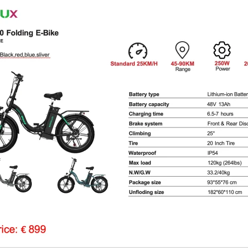 KOOLUX BK6 - Elektrische vouwfiets - 250W - 48V 13Ah Accu - 20X4 Inch Fatbike Banden - Grijs