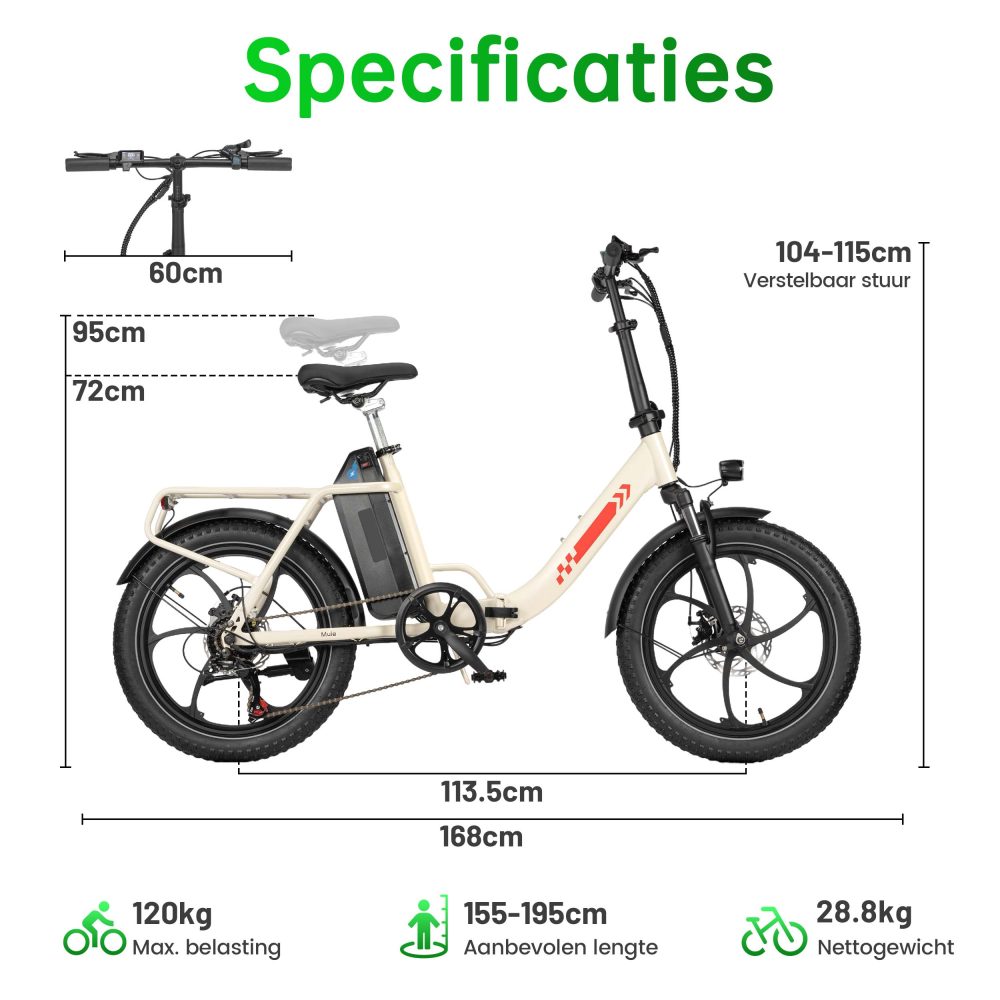 Maxtron MULE - Elektrische Vouwfiets - 20 inch - 250W Motor - 48V 20Ah Accu - Wit