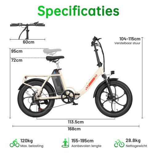 Maxtron MULE - Elektrische Vouwfiets - 20 inch - 250W Motor - 48V 20Ah Accu - Wit